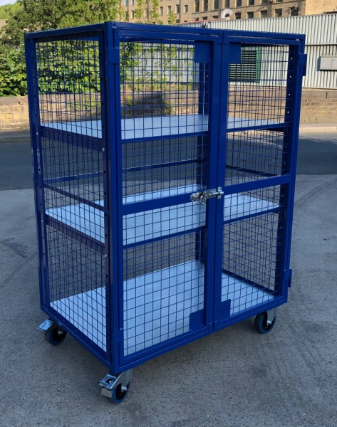 AMST3 - Adjustable Shelf, Lockable Mesh Trolley 1300 x 870 x 1800 mm 